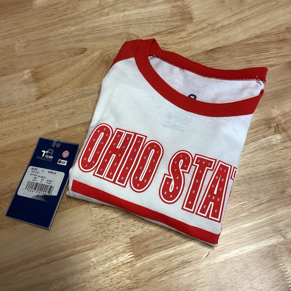 Girls Team Athletics Ohio State Buckeyes Raglan Sleeved Tee White / Red XL NEW